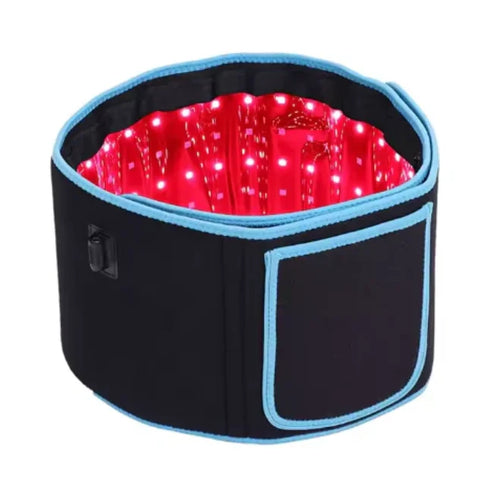 NuLifeBeauty Infrared Therapy Belt curled into a ring, showing its red and near-infrared LEDs inside